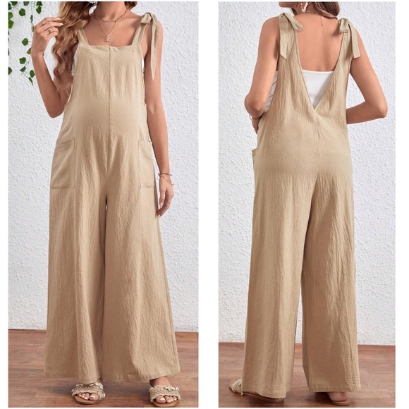 Maternity Solid Wide leg Jumper Jumpsuit - Picture 2 of 6